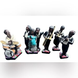 Hand-Painted Black Musical Figurine Set with Turquoise Dress